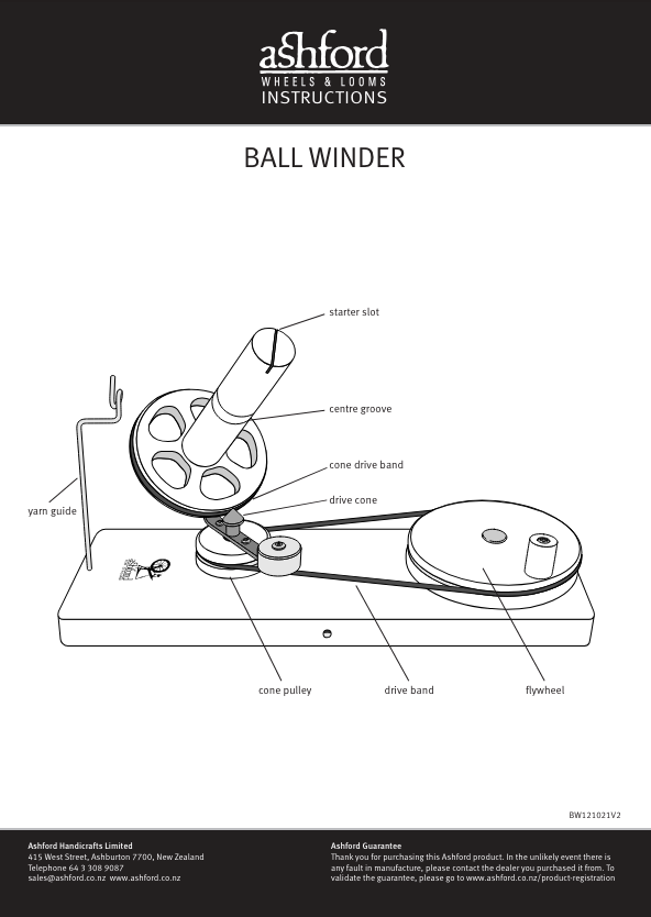 Ashford Ball Winder Assembly Instructions cover