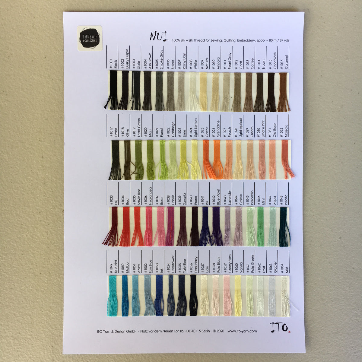 ITO Silk Nui - Colour Sample Card - Thread Collective Austtralia