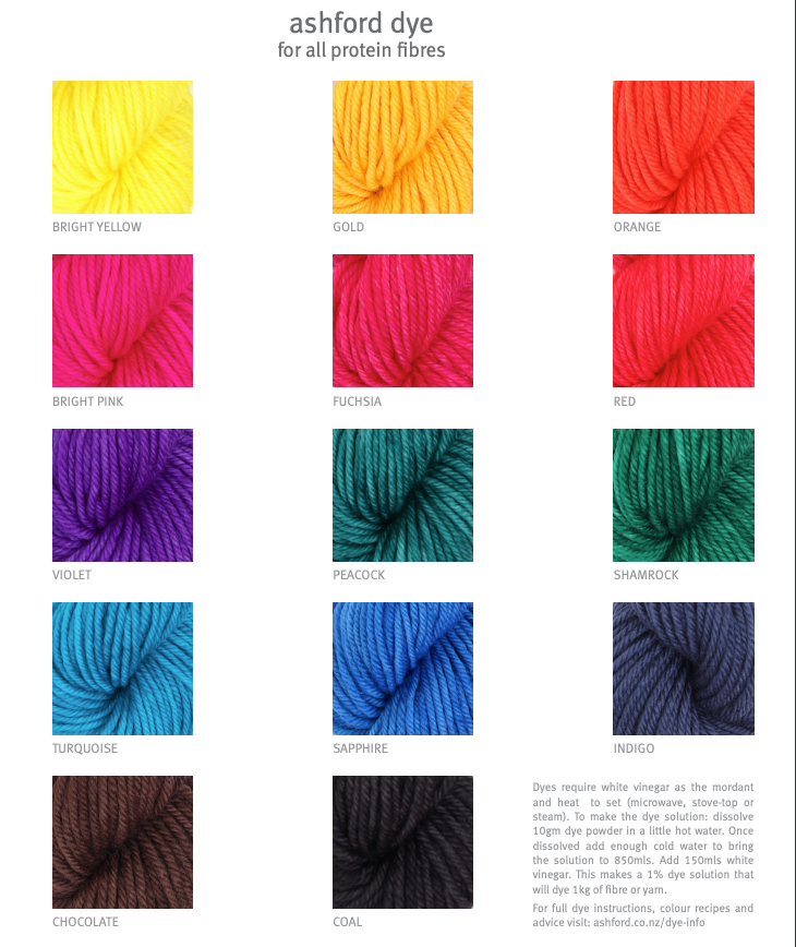 Ashford Protein Dyes colour card - Thread Collective Australia