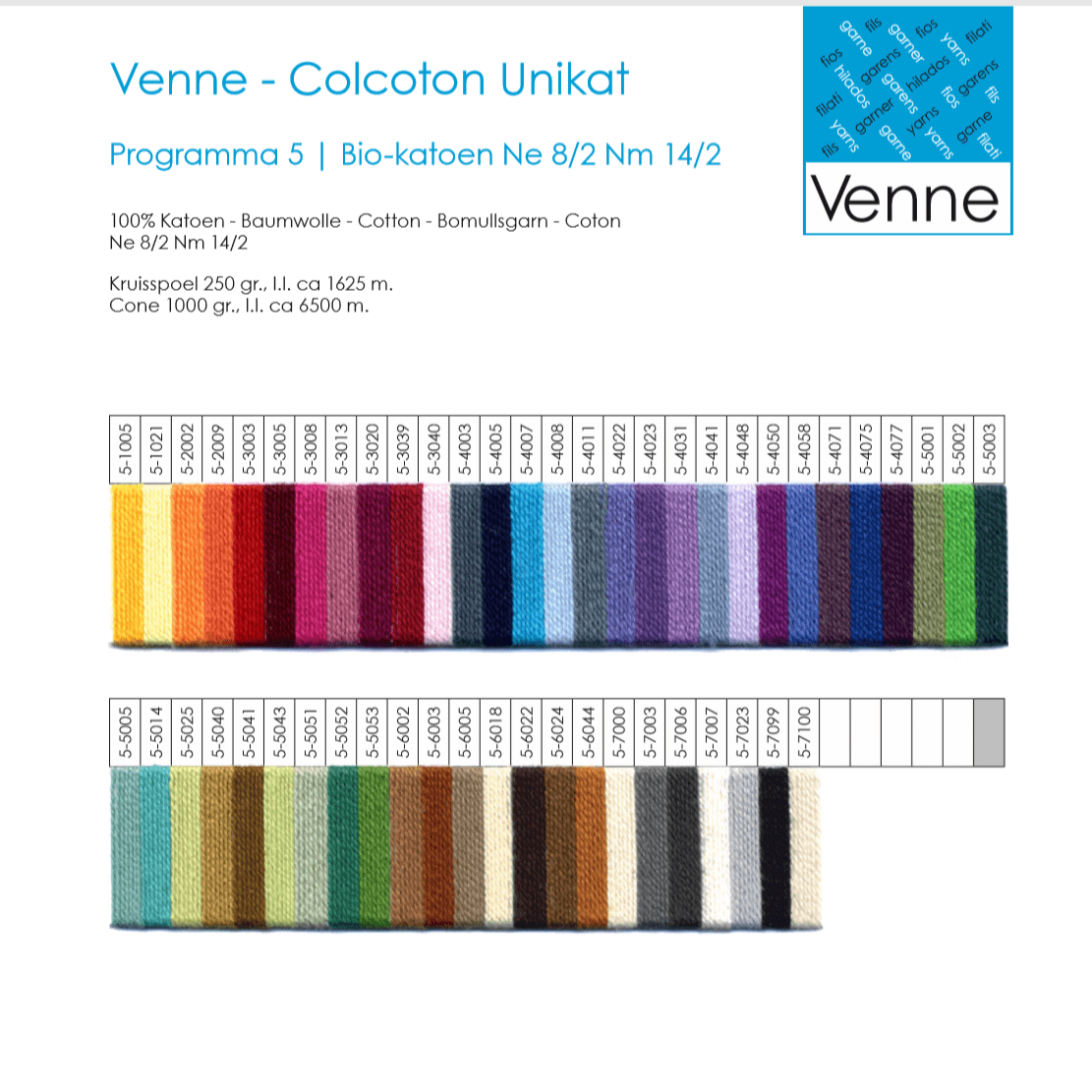 Venne 8/2 Organic cotton sample colour card - Thread Collective Australia