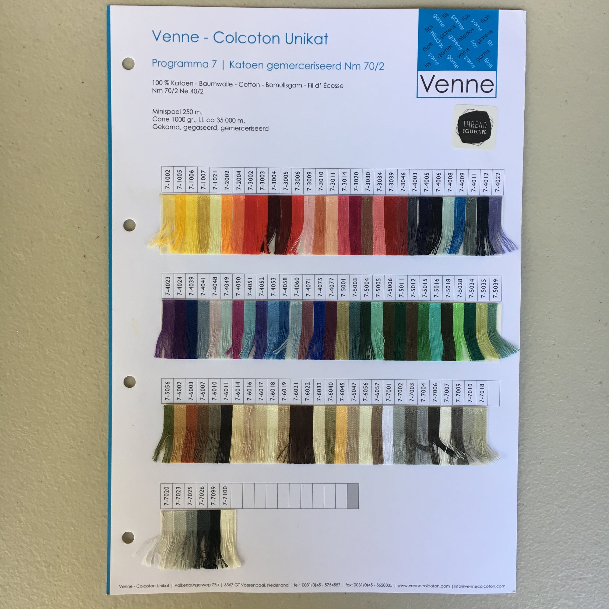 Venne Mercerised Cotton Ne 40/2 - Nm 70/2 Sample Card - Thread Collective Australia