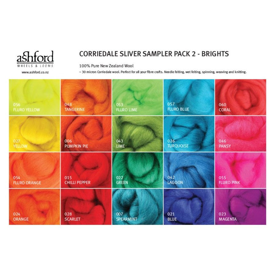 Corriedale Sliver Sample Pack (Brights) colour card by Ashford - Thread Collective Australia