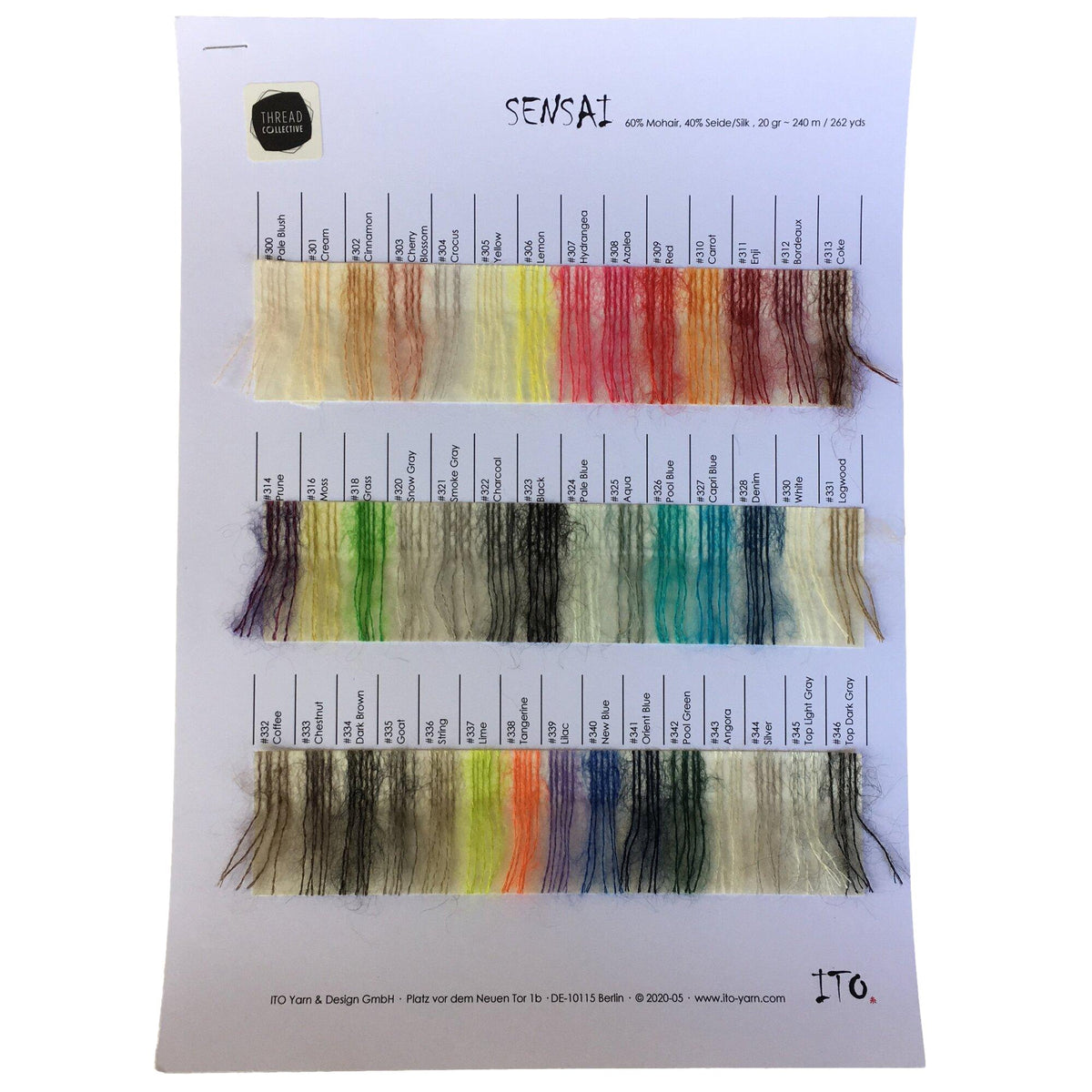 ITO Sensai Mohair Silk colour sample card - Thread Collective Australia
