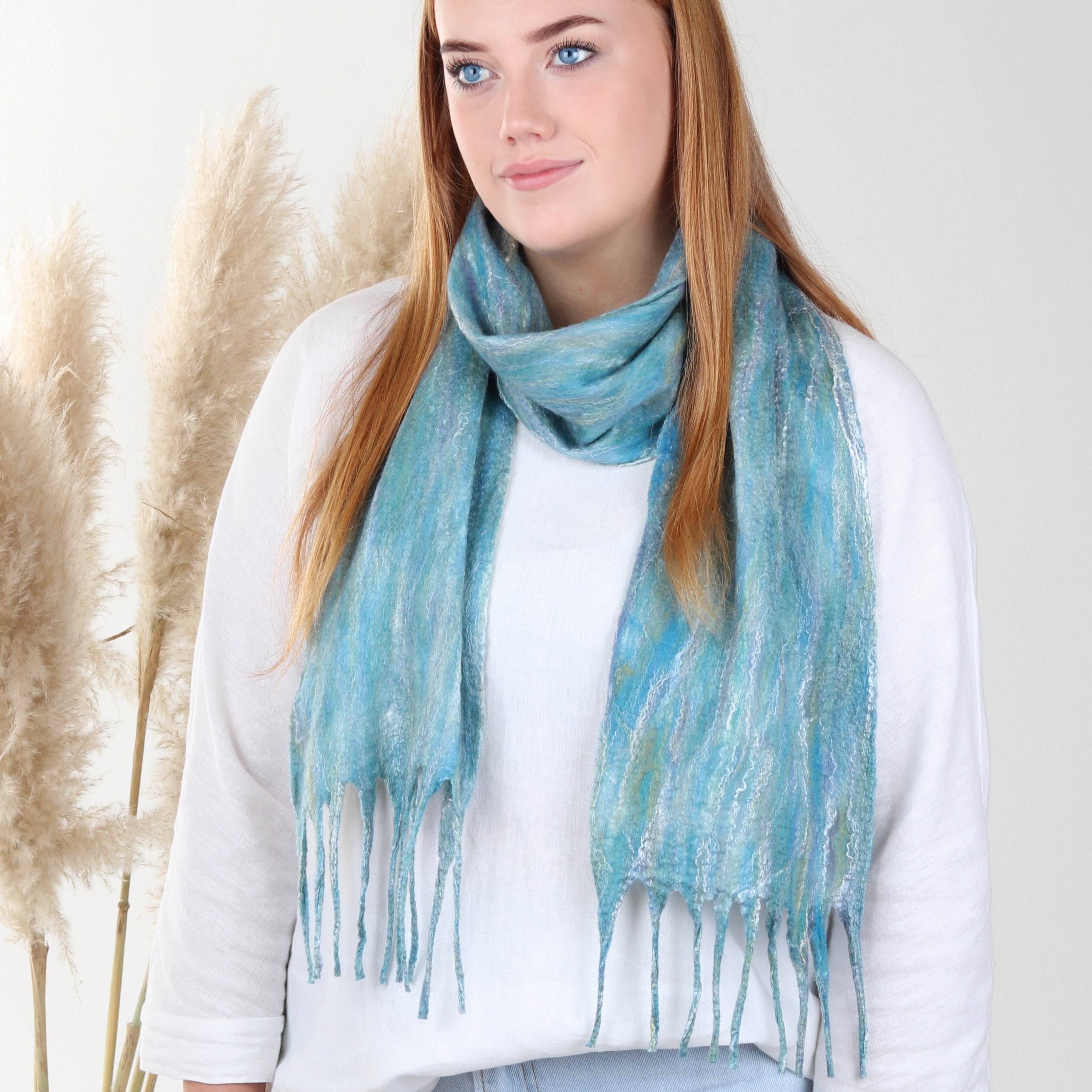 Floral Scarf -Pure Wool - Teal Scarf Shawl – Scarves Australia